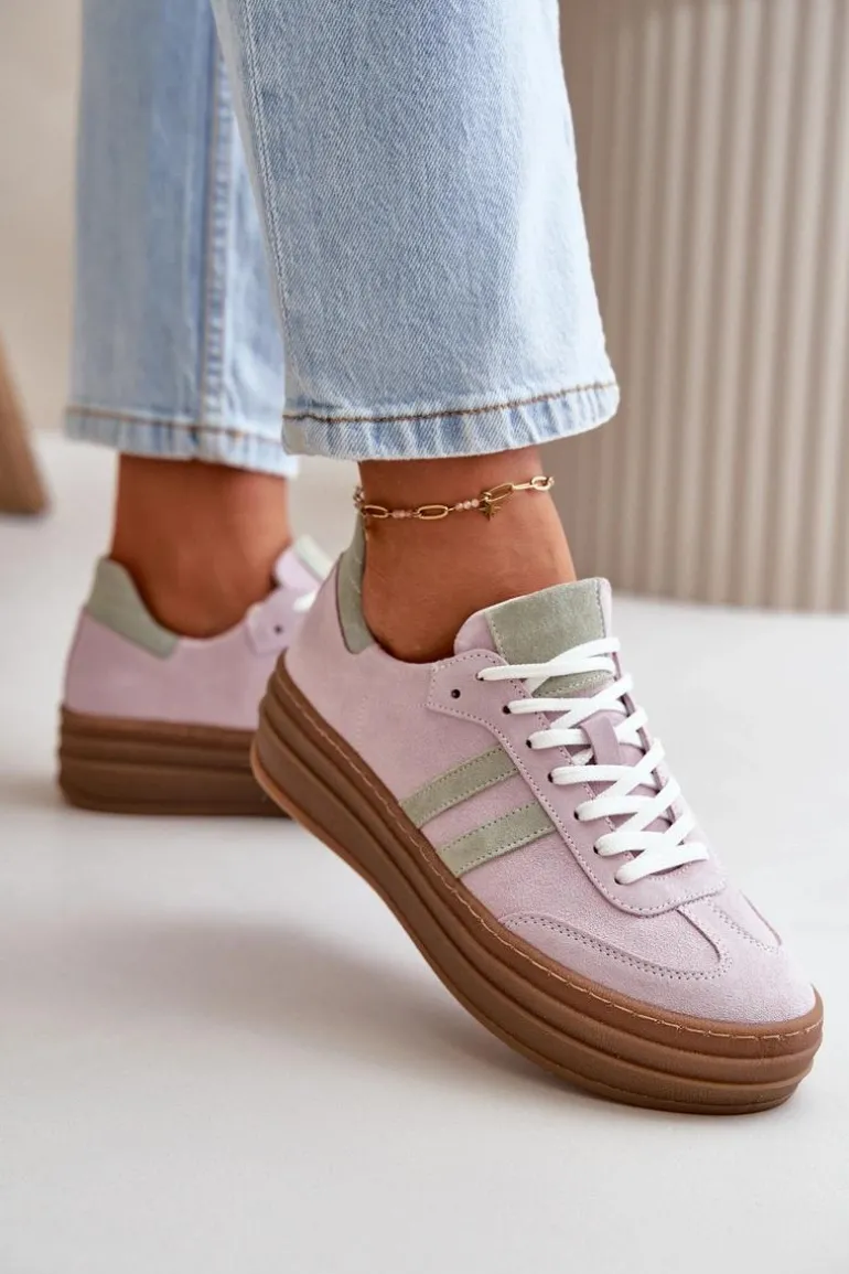 Zazoo N1068S4 Damskie Zamszowe Sneakersy Na Platformie Fioletowe