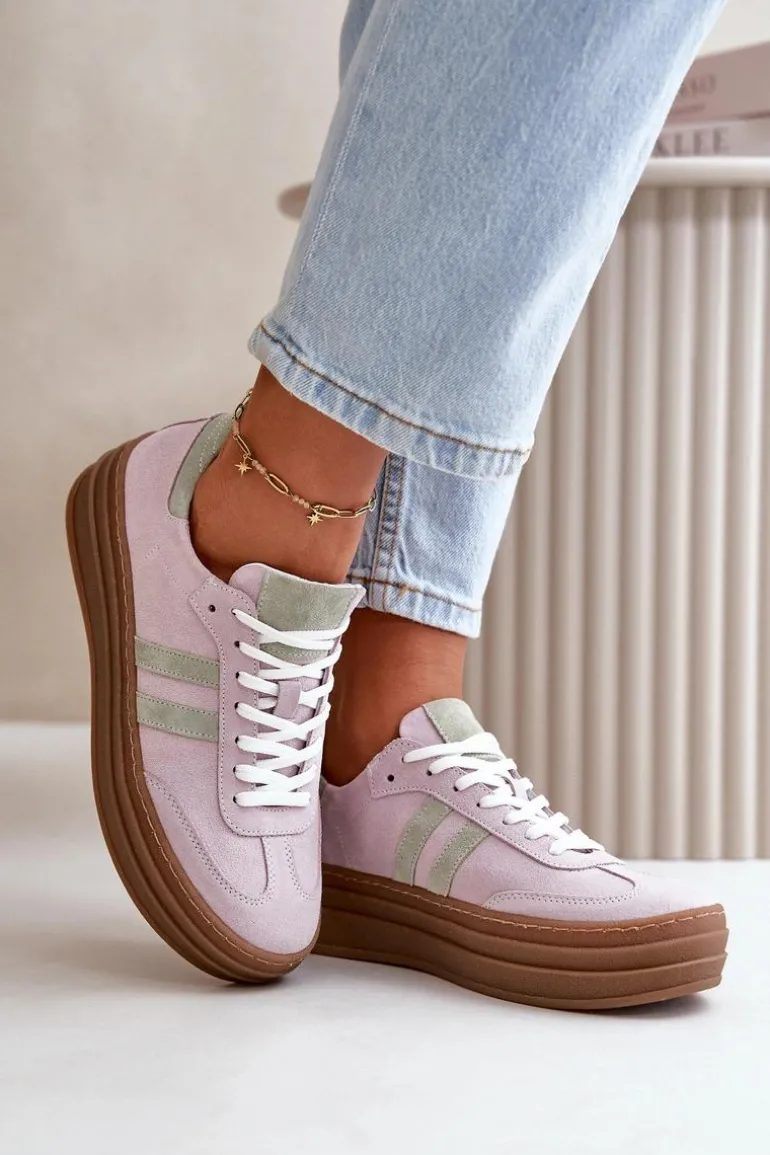 Zazoo N1068S4 Damskie Zamszowe Sneakersy Na Platformie Fioletowe