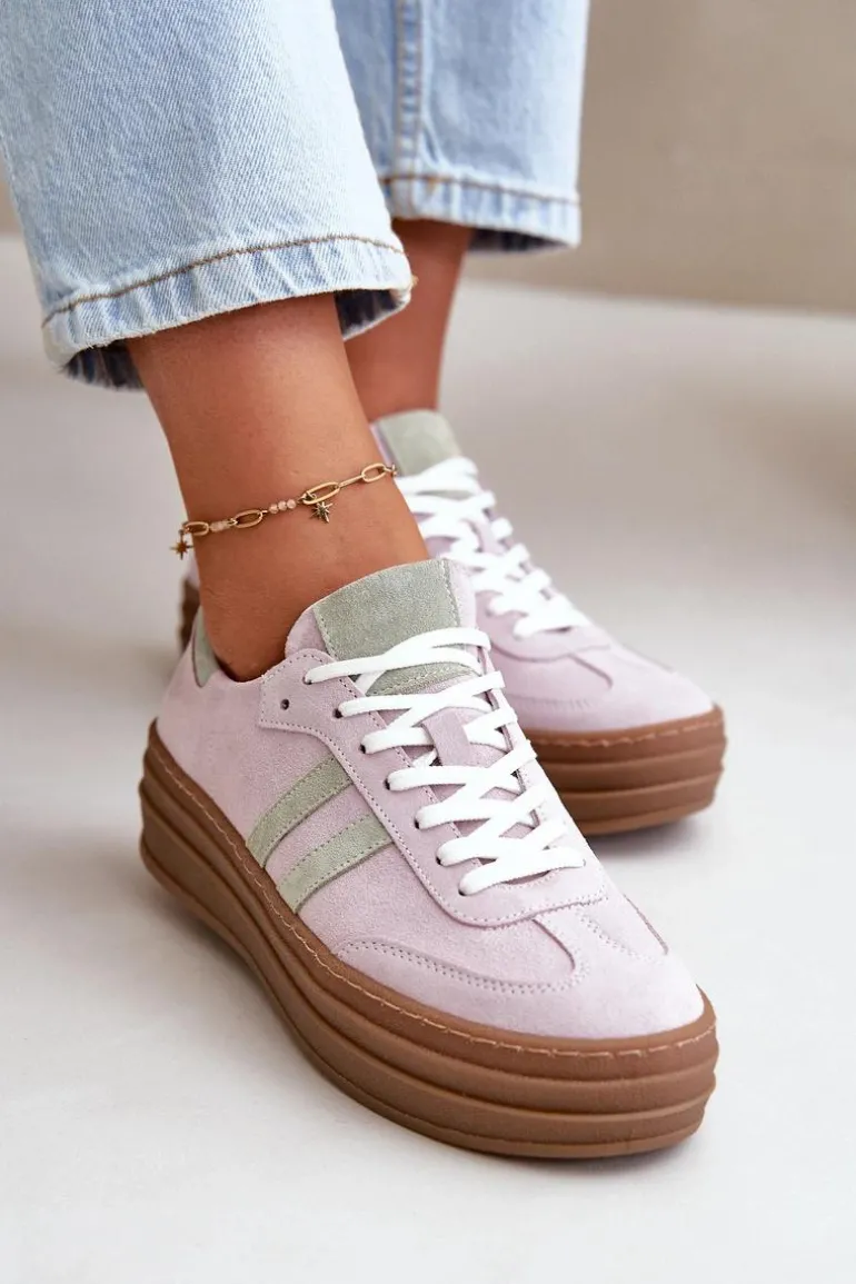 Zazoo N1068S4 Damskie Zamszowe Sneakersy Na Platformie Fioletowe