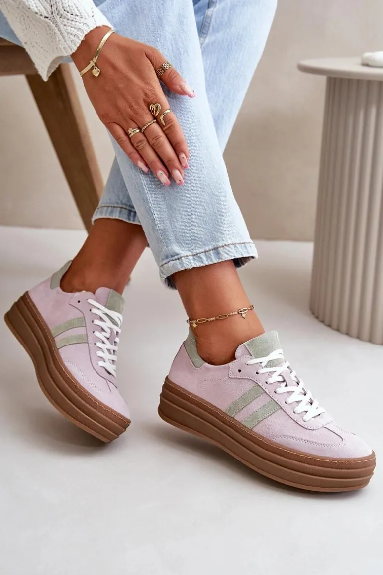 Zazoo N1068S4 Damskie Zamszowe Sneakersy Na Platformie Fioletowe