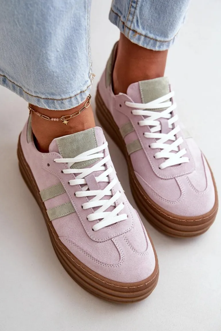 Zazoo N1068S4 Damskie Zamszowe Sneakersy Na Platformie Fioletowe