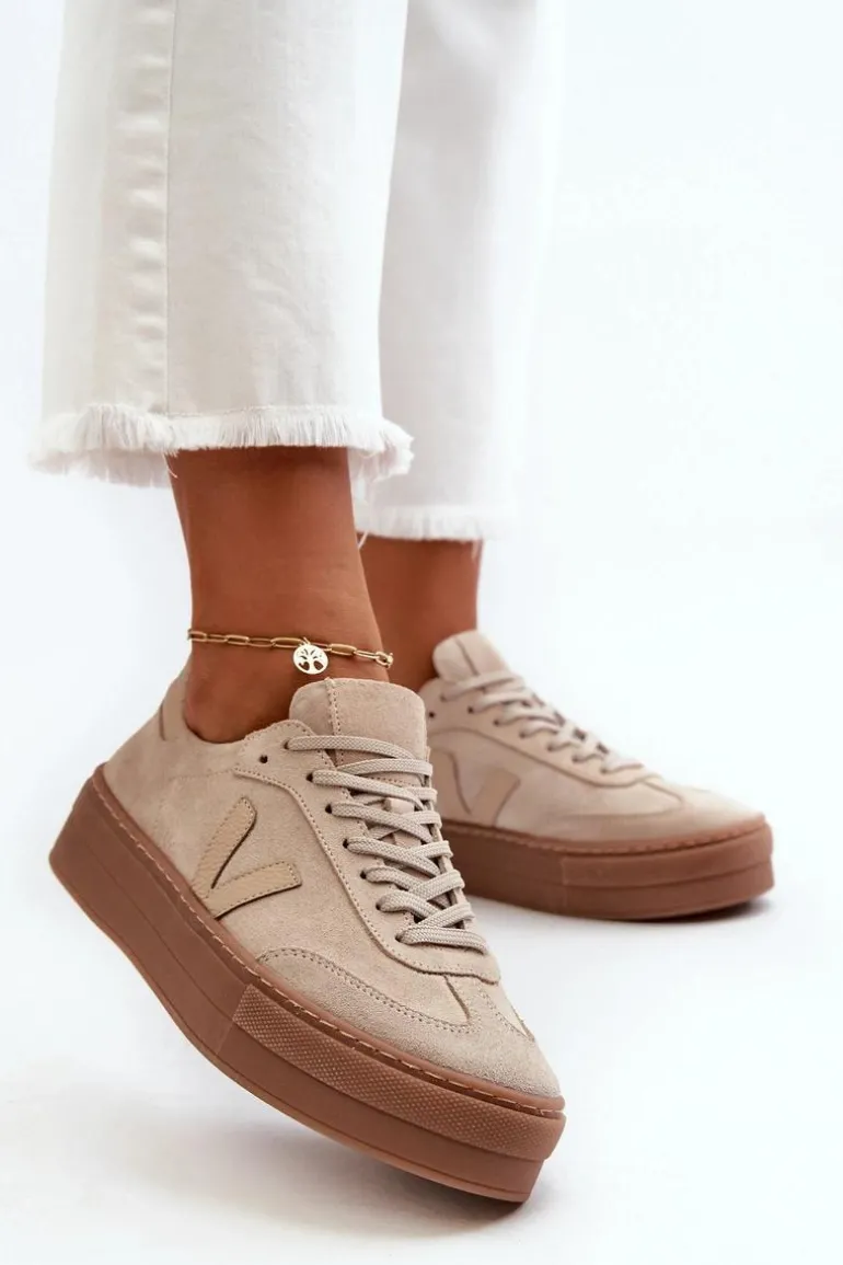 Zazoo N1100S2 Sneakersy Zamszowe Damskie Na Platformie Beżowe