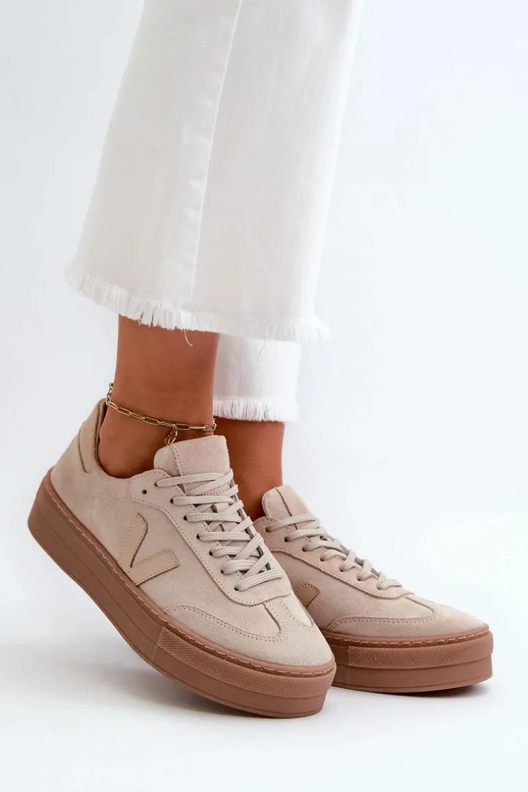 Zazoo N1100S2 Sneakersy Zamszowe Damskie Na Platformie Beżowe