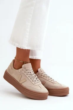 Zazoo N1100S2 Sneakersy Zamszowe Damskie Na Platformie Beżowe