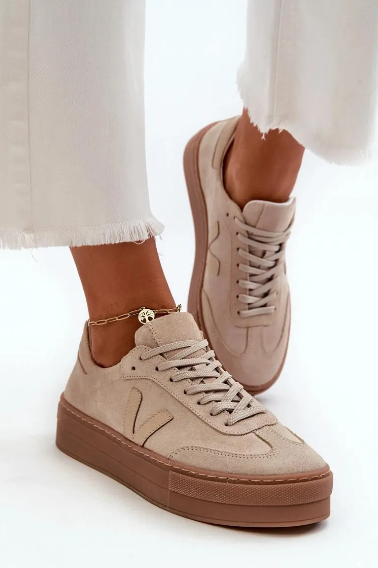 Zazoo N1100S2 Sneakersy Zamszowe Damskie Na Platformie Beżowe