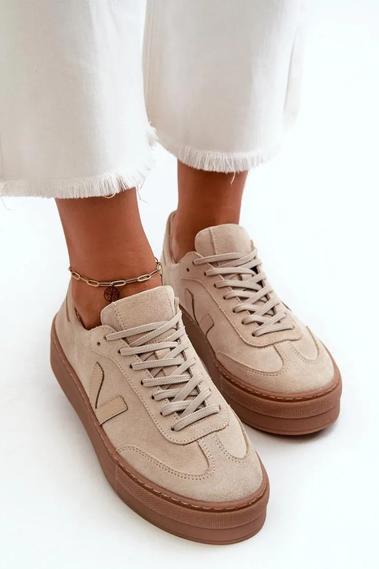 Zazoo N1100S2 Sneakersy Zamszowe Damskie Na Platformie Beżowe