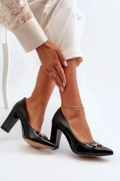 Zazoo 2453/OS Skórzane Czółenka Na Słupku Z Sercem Czarne