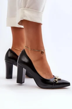 Zazoo 2453/OS Skórzane Czółenka Na Słupku Z Sercem Czarne