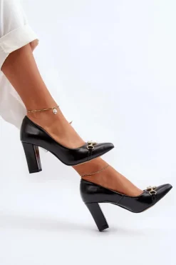 Zazoo 2453/OS Skórzane Czółenka Na Słupku Z Sercem Czarne