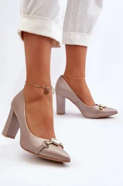 Zazoo 2453/OS Skórzane Czółenka Na Słupku Z Sercem Perłowe