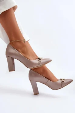 Zazoo 2453/OS Skórzane Czółenka Na Słupku Z Sercem Perłowe