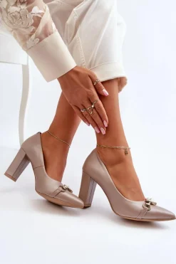 Zazoo 2453/OS Skórzane Czółenka Na Słupku Z Sercem Perłowe