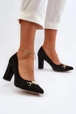 Zazoo 2453/OS Zamszowe Czółenka Na Słupku Z Sercem Czarne