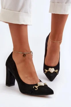 Zazoo 2453/OS Zamszowe Czółenka Na Słupku Z Sercem Czarne