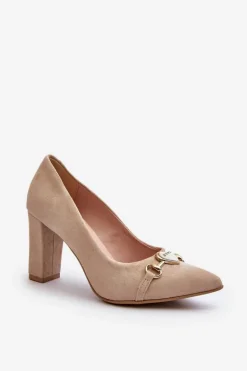 Zazoo 2453/OS Zamszowe Czółenka Na Słupku Z Sercem Cappuccino