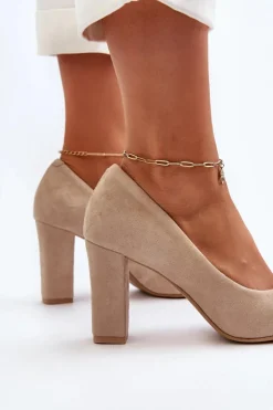 Zazoo 2453/OS Zamszowe Czółenka Na Słupku Z Sercem Cappuccino