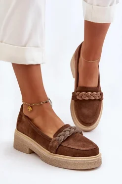 Zazoo 3429/W Damskie Zamszowe Mokasyny Z Ozdobą Brązowe