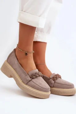 Zazoo 3429/W Damskie Zamszowe Mokasyny Z Ozdobą Cappuccino