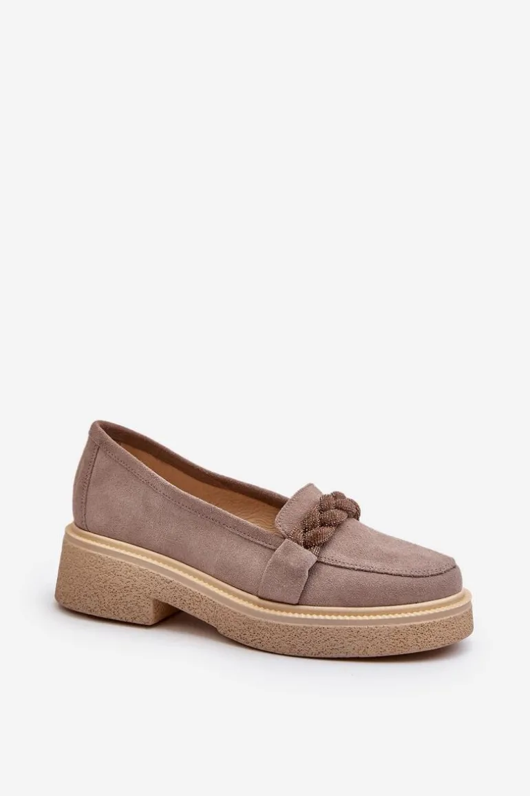 Zazoo 3429/W Damskie Zamszowe Mokasyny Z Ozdobą Cappuccino