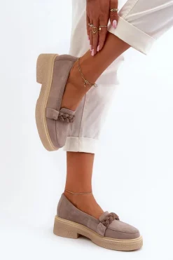 Zazoo 3429/W Damskie Zamszowe Mokasyny Z Ozdobą Cappuccino