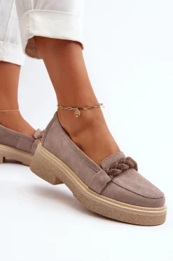 Zazoo 3429/W Damskie Zamszowe Mokasyny Z Ozdobą Cappuccino