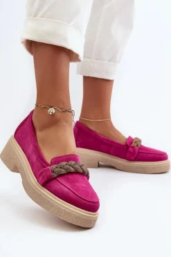 Zazoo 3429/W Damskie Zamszowe Mokasyny Z Ozdobą Fuksja