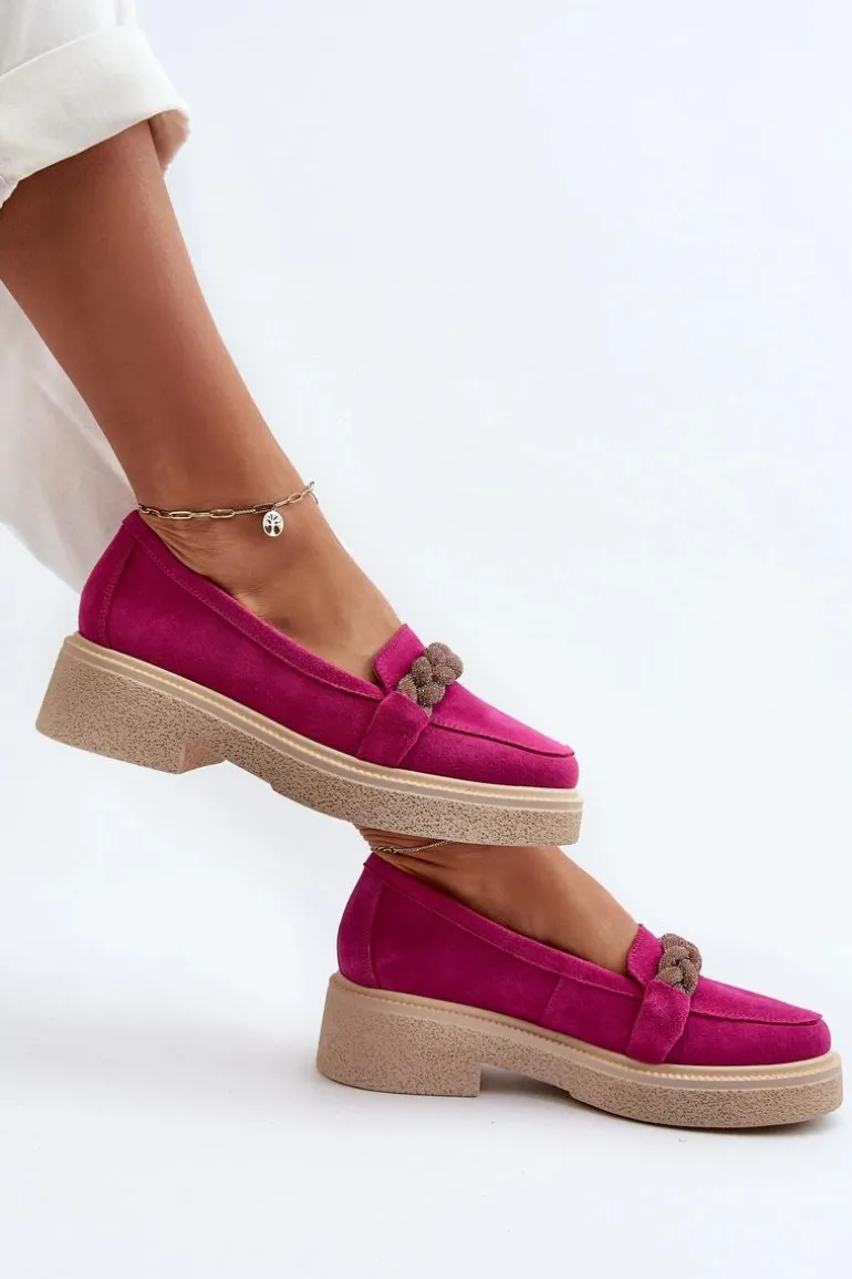 Zazoo 3429/W Damskie Zamszowe Mokasyny Z Ozdobą Fuksja