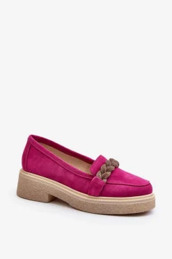 Zazoo 3429/W Damskie Zamszowe Mokasyny Z Ozdobą Fuksja