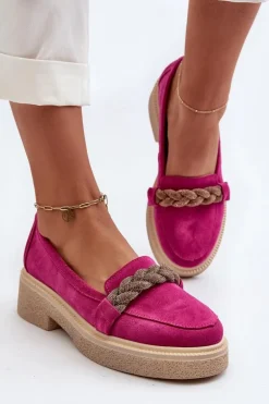 Zazoo 3429/W Damskie Zamszowe Mokasyny Z Ozdobą Fuksja