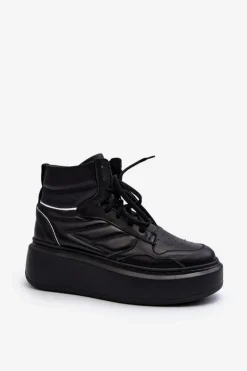 Zazoo 3392/X Damskie Skórzane Buty Sportowe Na Platformie Czarne