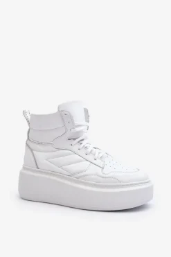 Zazoo 3392/X Damskie Skórzane Buty Sportowe Na Platformie Białe
