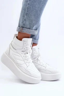Zazoo 3392/X Damskie Skórzane Buty Sportowe Na Platformie Białe