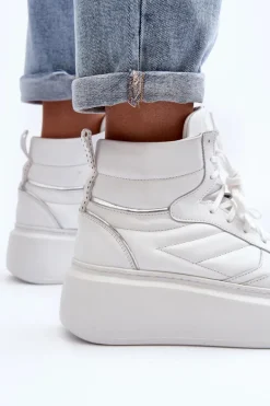 Zazoo 3392/X Damskie Skórzane Buty Sportowe Na Platformie Białe