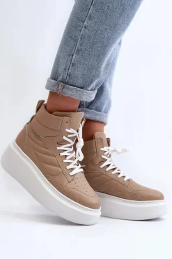 Zazoo 3392/X Damskie Skórzane Buty Sportowe Na Platformie Beżowe