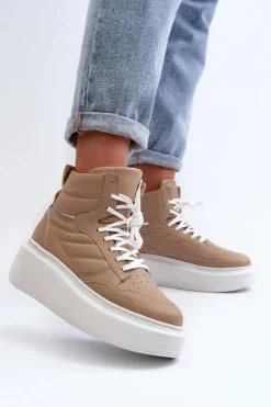 Zazoo 3392/X Damskie Skórzane Buty Sportowe Na Platformie Beżowe