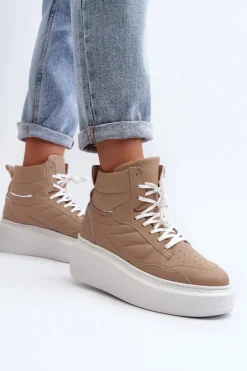 Zazoo 3392/X Damskie Skórzane Buty Sportowe Na Platformie Beżowe