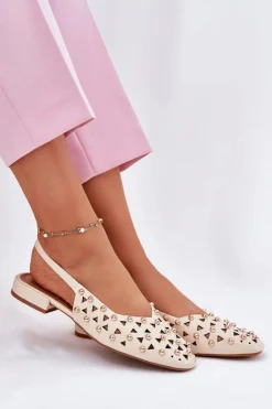 Zdobione Baleriny Na Płaskim Obcasie Beżowe Nilarisela