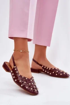 Zdobione Baleriny Na Płaskim Obcasie Bordowe Nilarisela