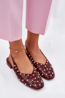 Zdobione Baleriny Na Płaskim Obcasie Bordowe Nilarisela