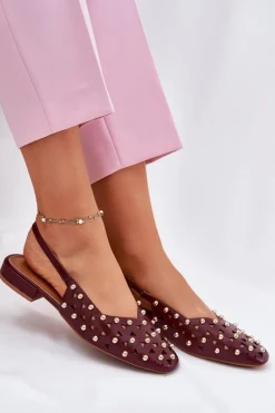 Zdobione Baleriny Na Płaskim Obcasie Bordowe Nilarisela