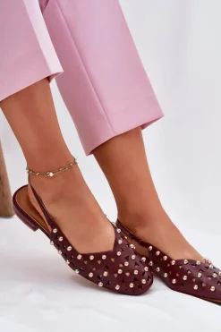 Zdobione Baleriny Na Płaskim Obcasie Bordowe Nilarisela