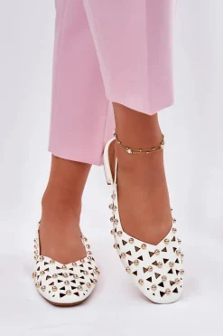 Zdobione Baleriny Na Płaskim Obcasie Białe Nilarisela