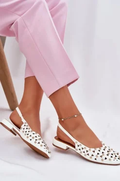 Zdobione Baleriny Na Płaskim Obcasie Białe Nilarisela
