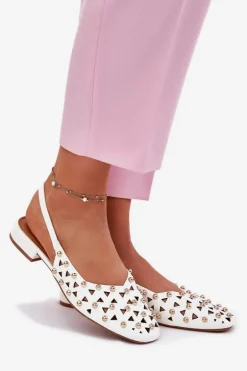 Zdobione Baleriny Na Płaskim Obcasie Białe Nilarisela