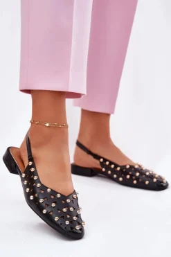 Zdobione Baleriny Na Płaskim Obcasie Czarne Nilarisela