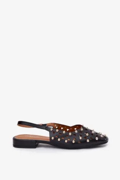 Zdobione Baleriny Na Płaskim Obcasie Czarne Nilarisela