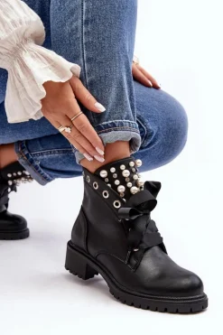 Zdobione Botki Damskie Na Suwak Czarne Elonte