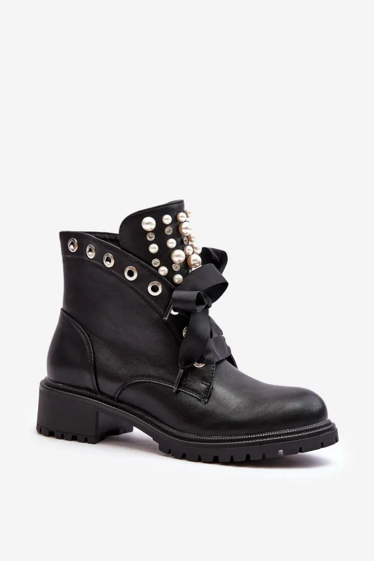 Zdobione Botki Damskie Na Suwak Czarne Elonte