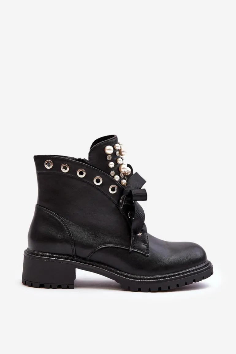 Zdobione Botki Damskie Na Suwak Czarne Elonte