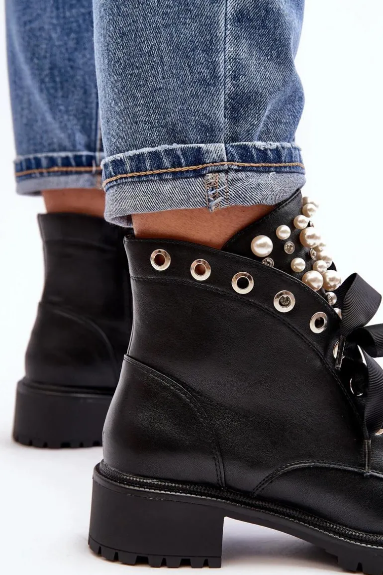 Zdobione Botki Damskie Na Suwak Czarne Elonte